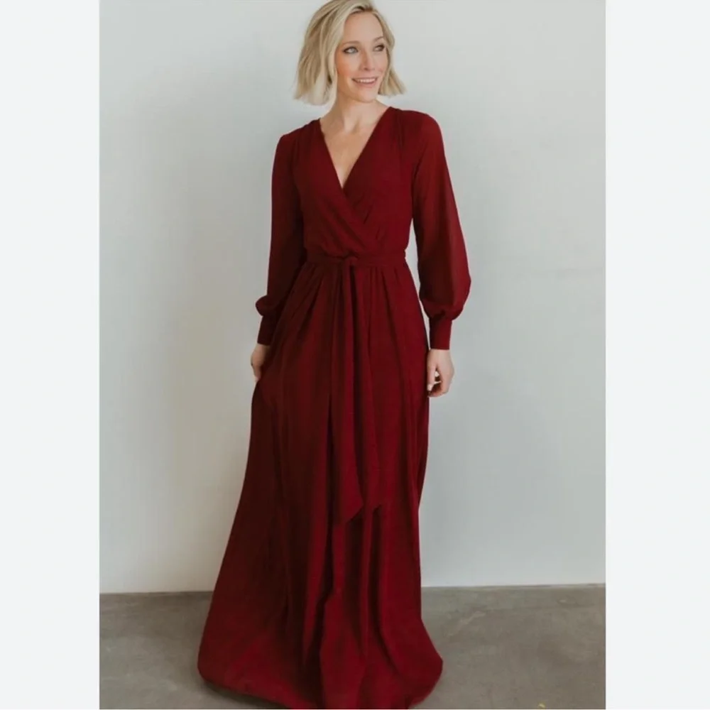 BALTIC BORN Burgundy Lydia Tie Waist Maxi Dress Flowy Romantic Size XL - Picture 2 of 13